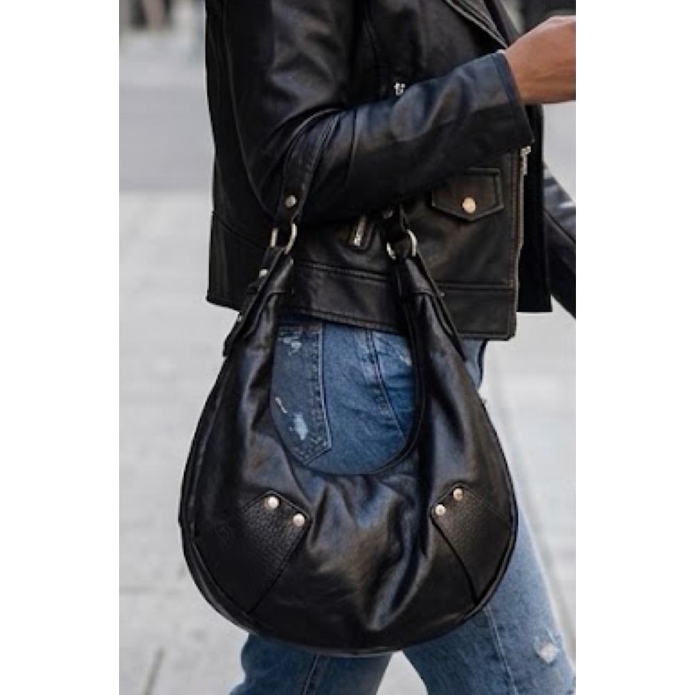 Unbranded Bag Women Medium Black Excellent Studded Faux Leather Shoulder Bag